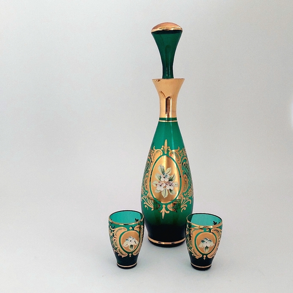 Murano Glass Art Decanter Set Mid Century Liqueur Bar Cart Display